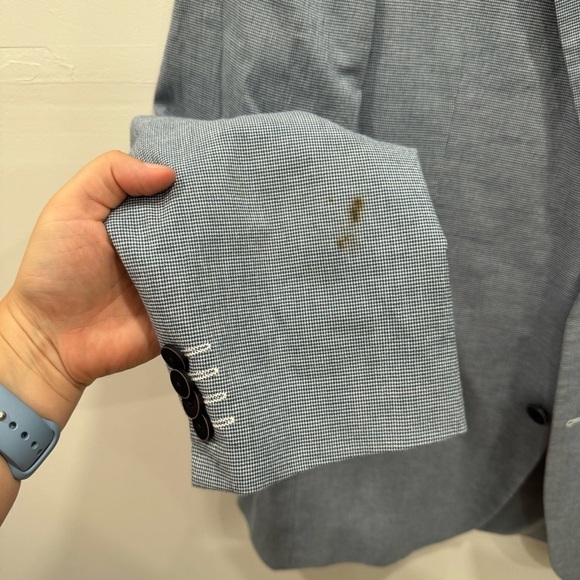 Alfani Slim Fit Light Blue Herringbone Cotton Blazer Sports Jacket Size 40R - Picture 4 of 8